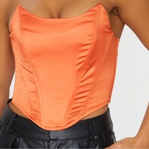 Pretty Little Thing orange strapless corset